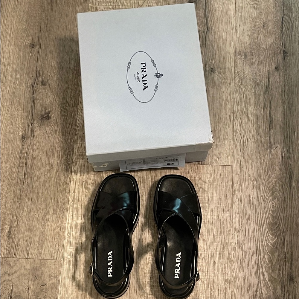 Prada Glossy Black Open-Toe Sandals